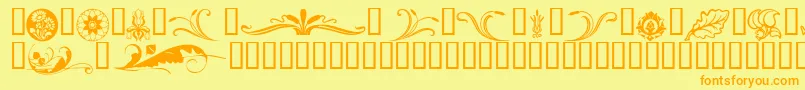 フォントFlorals – オレンジの文字が黄色の背景にあります。