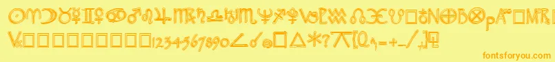 WidgetExtrabold-Schriftart – Orangefarbene Schriften auf gelbem Hintergrund