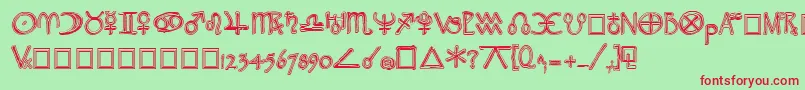 WidgetExtrabold-Schriftart – Rote Schriften auf grünem Hintergrund
