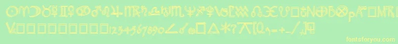 WidgetExtrabold-Schriftart – Gelbe Schriften auf grünem Hintergrund