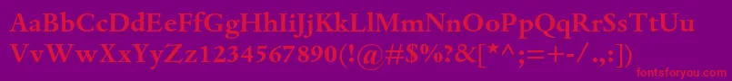 DantemtstdBold-fontti – punaiset fontit violetilla taustalla