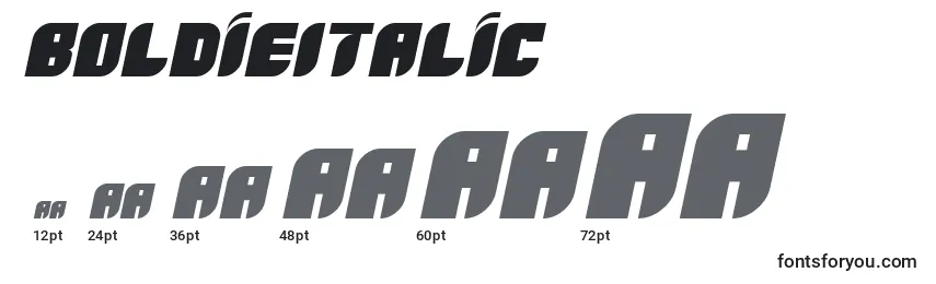 Размеры шрифта BoldieItalic