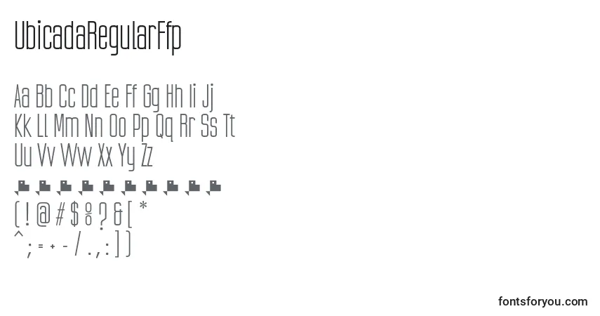Шрифт UbicadaRegularFfp (68125) – алфавит, цифры, специальные символы