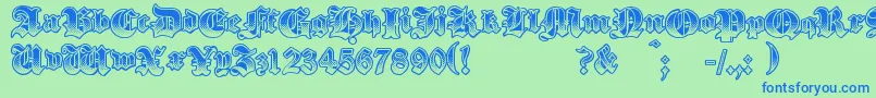 GothikSteel-Schriftart – Blaue Schriften auf grünem Hintergrund