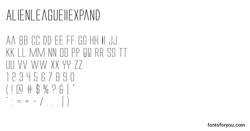Шрифт Alienleagueiiexpand – алфавит, цифры, специальные символы