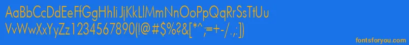 フォントFuturis70n – オレンジ色の文字が青い背景にあります。