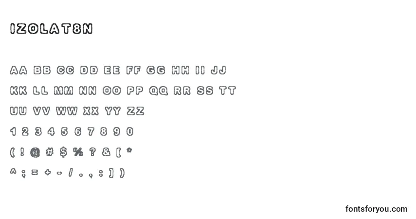 Czcionka Izolat8n – alfabet, cyfry, specjalne znaki