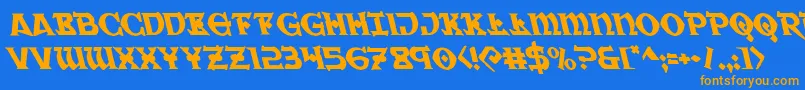 Warpriestleft-Schriftart – Orangefarbene Schriften auf blauem Hintergrund