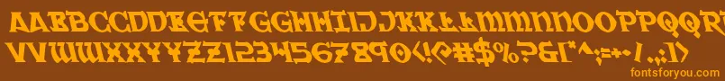 フォントWarpriestleft – オレンジ色の文字が茶色の背景にあります。