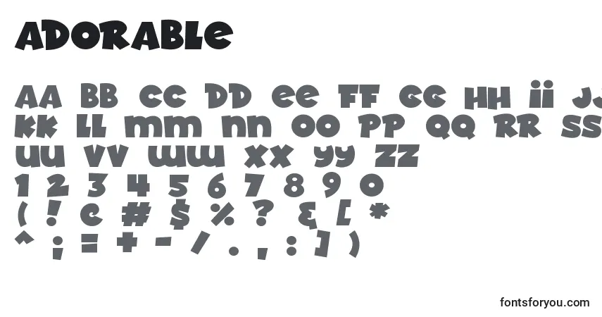 Schriftart Adorable (68147) – Alphabet, Zahlen, spezielle Symbole