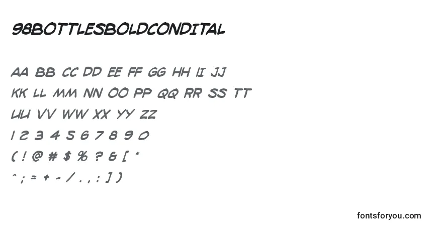 A fonte 98bottlesboldcondital – alfabeto, números, caracteres especiais