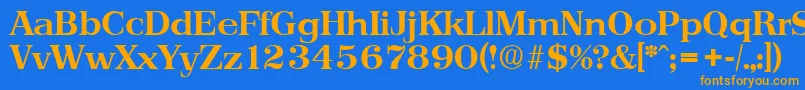 フォントPriamosSerialBoldDb – オレンジ色の文字が青い背景にあります。