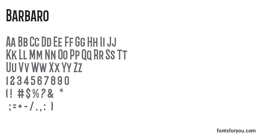 Fuente Barbaro - alfabeto, números, caracteres especiales