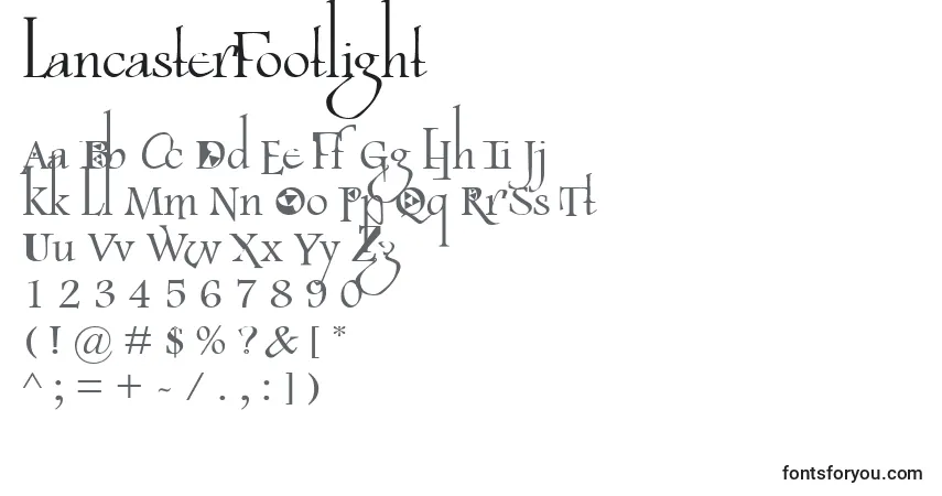 A fonte LancasterFootlight – alfabeto, números, caracteres especiais