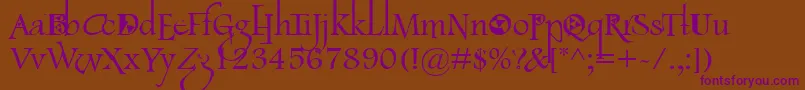 LancasterFootlight-Schriftart – Violette Schriften auf braunem Hintergrund