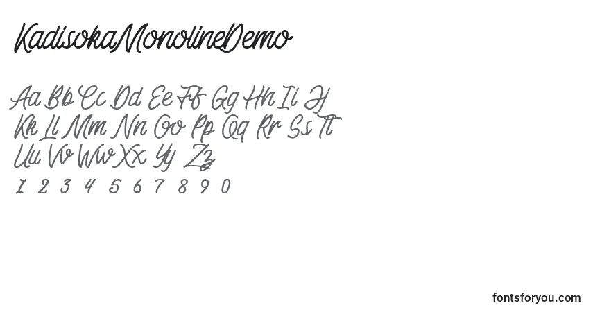 Czcionka KadisokaMonolineDemo – alfabet, cyfry, specjalne znaki