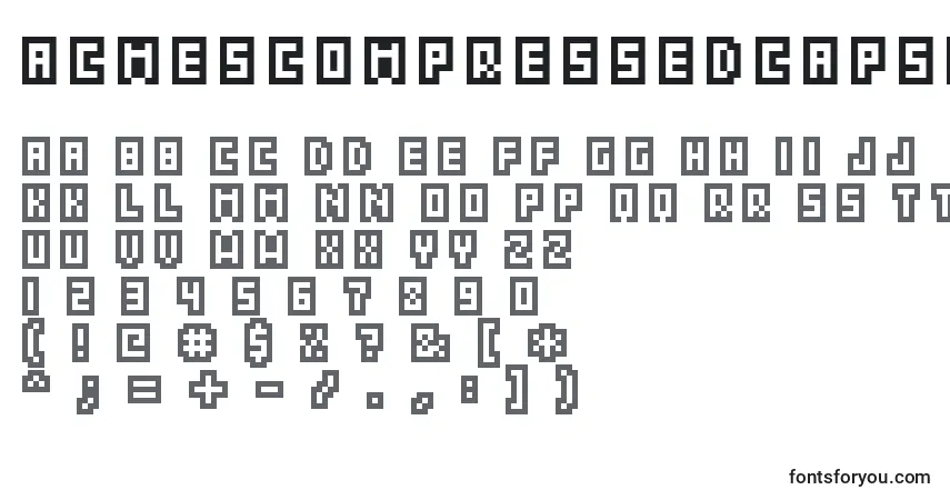 Шрифт Acme5CompressedCapsOutlineXtnd – алфавит, цифры, специальные символы