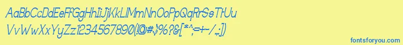 フォントTechnicallyInsaneNarrowitalic – 青い文字が黄色の背景にあります。