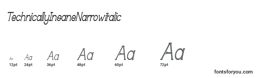 TechnicallyInsaneNarrowitalic Font Sizes