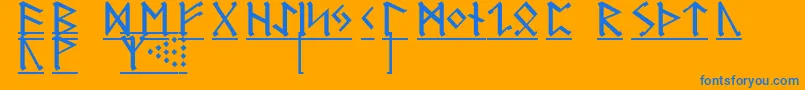 RuneG1-Schriftart – Blaue Schriften auf orangefarbenem Hintergrund