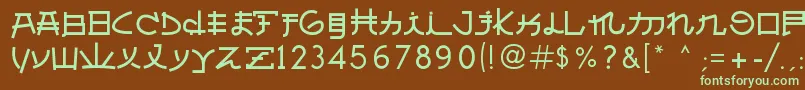 フォントAlmostJapanese – 緑色の文字が茶色の背景にあります。