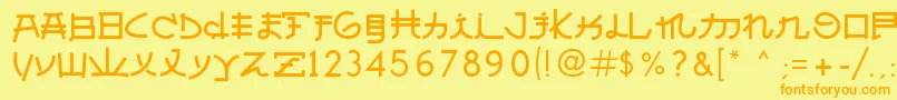 AlmostJapanese-Schriftart – Orangefarbene Schriften auf gelbem Hintergrund