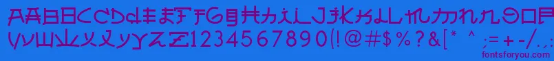 AlmostJapanese-Schriftart – Violette Schriften auf blauem Hintergrund
