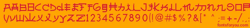 Czcionka AlmostJapanese – czerwone czcionki na pomarańczowym tle