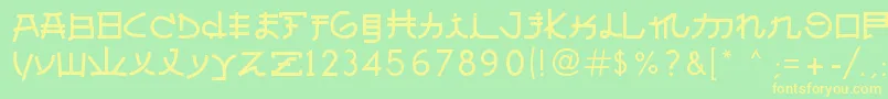 AlmostJapanese-fontti – keltaiset fontit vihreällä taustalla