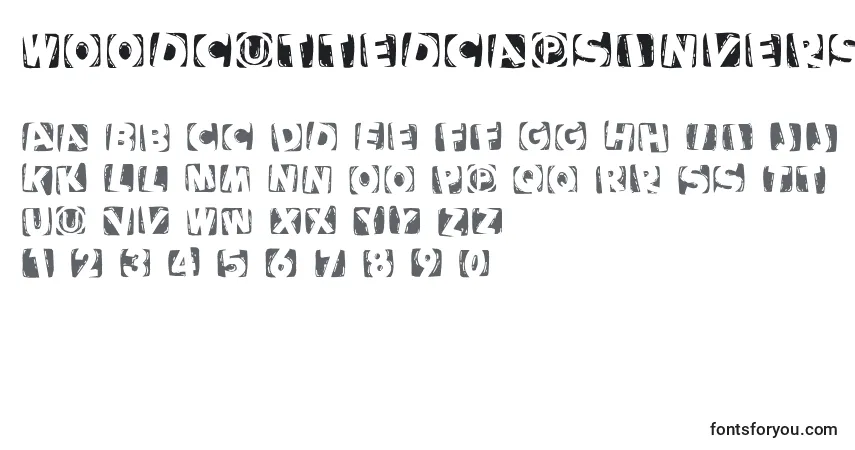 Czcionka Woodcuttedcapsinvers – alfabet, cyfry, specjalne znaki