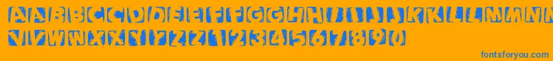 フォントWoodcuttedcapsinvers – オレンジの背景に青い文字