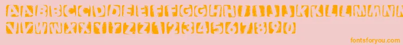 Woodcuttedcapsinvers-Schriftart – Orangefarbene Schriften auf rosa Hintergrund