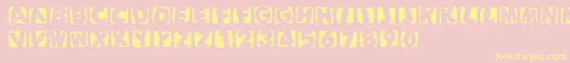 Weitere Informationen zur Woodcuttedcapsinvers-Schriftart Woodcuttedcapsinvers-Schriftart – Gelbe Schriften auf rosa Hintergrund