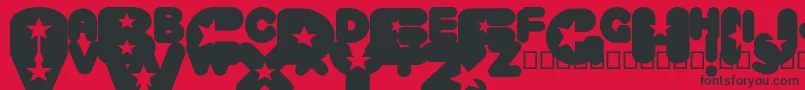 Fonte CrystaluniverseRegular – fontes pretas em um fundo vermelho