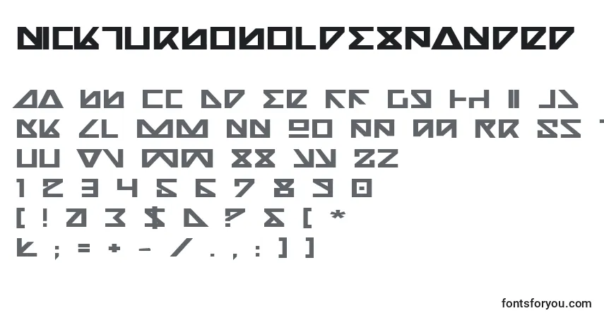Czcionka NickTurboBoldExpanded – alfabet, cyfry, specjalne znaki