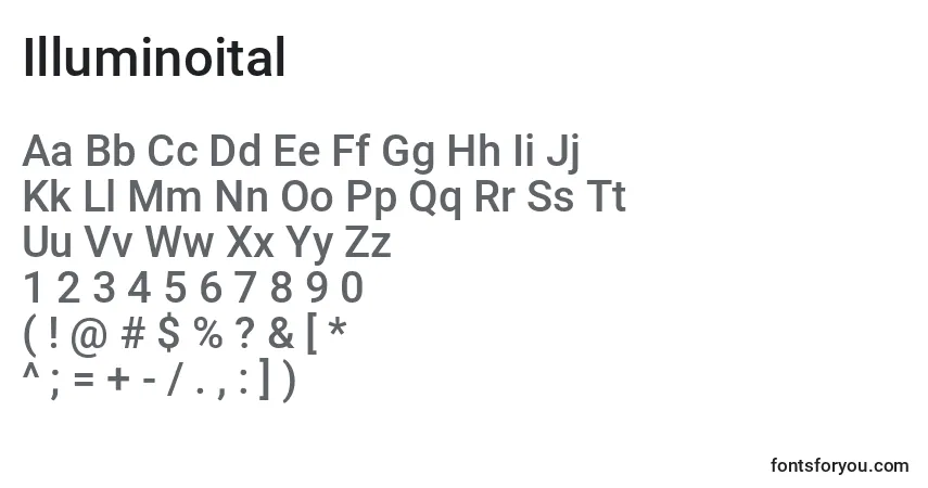 Schriftart Illuminoital – Alphabet, Zahlen, spezielle Symbole
