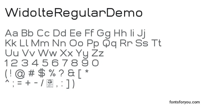 Шрифт WidolteRegularDemo – алфавит, цифры, специальные символы