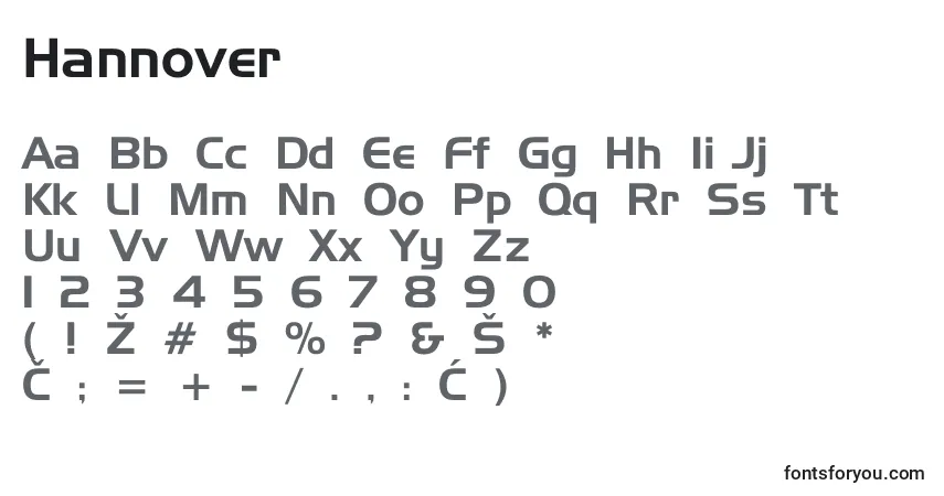 A fonte Hannover – alfabeto, números, caracteres especiais