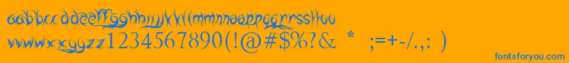 HighwayToHell-Schriftart – Blaue Schriften auf orangefarbenem Hintergrund