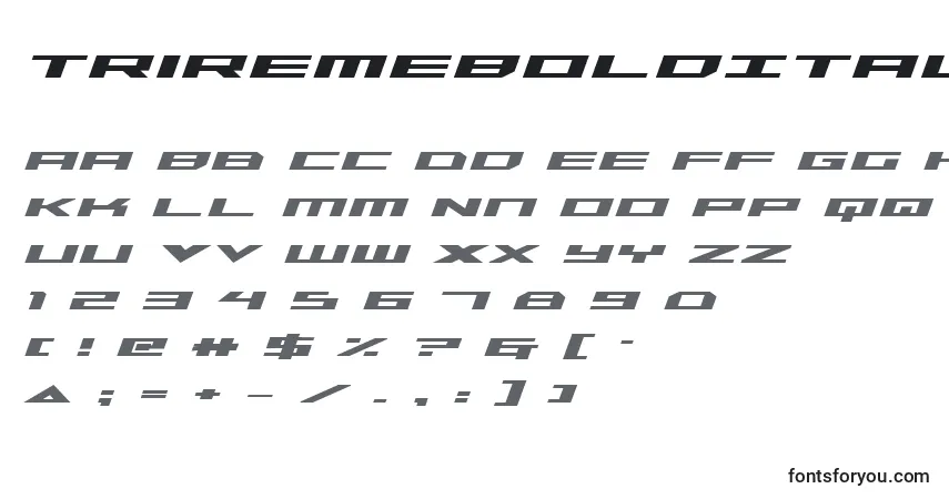 Czcionka TriremeBoldItalic – alfabet, cyfry, specjalne znaki