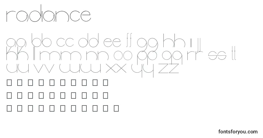 A fonte Radiance (68195) – alfabeto, números, caracteres especiais