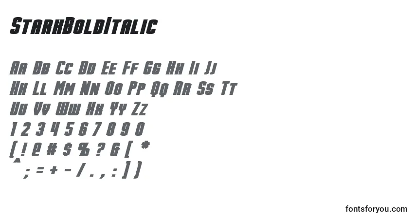 Шрифт StarkBoldItalic – алфавит, цифры, специальные символы