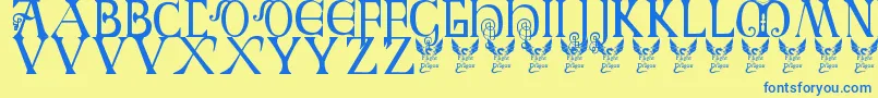 Britishblockflourish Font – Blue Fonts on Yellow Background