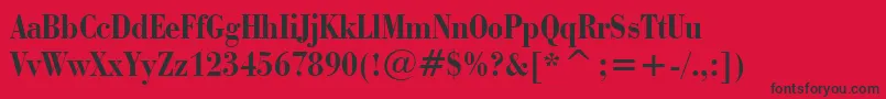 BauerBodoniBoldCondensedBt-Schriftart – Schwarze Schriften auf rotem Hintergrund
