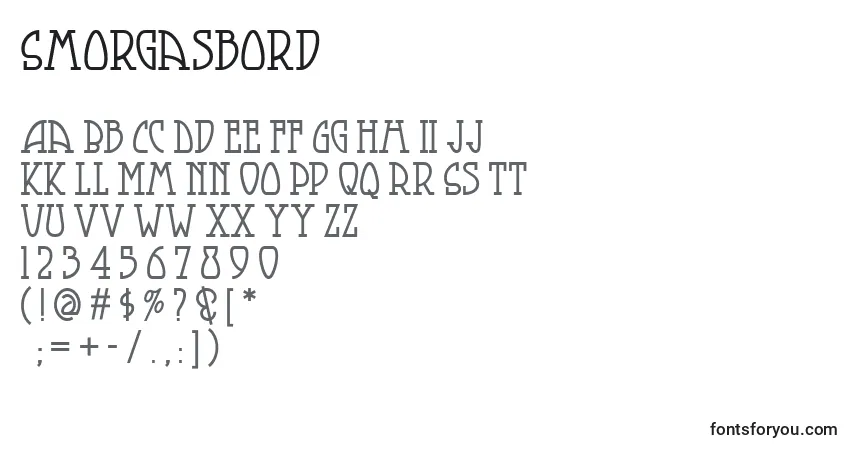 A fonte Smorgasbord (68214) – alfabeto, números, caracteres especiais