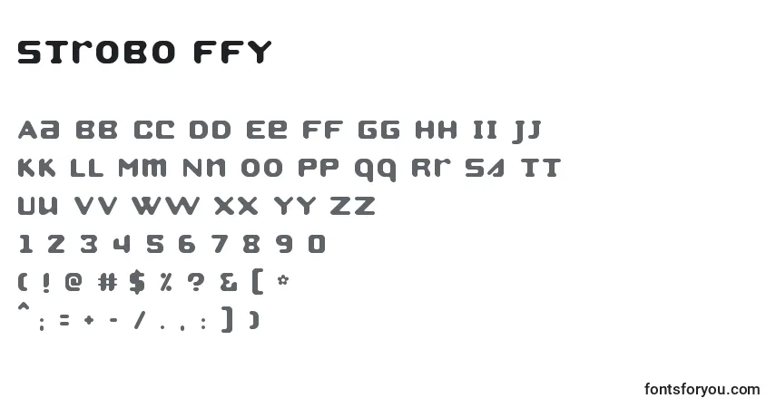 Schriftart Strobo ffy – Alphabet, Zahlen, spezielle Symbole