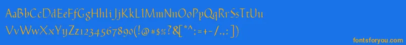 フォントPlumeria – オレンジ色の文字が青い背景にあります。