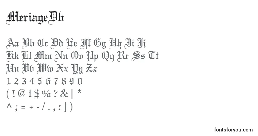 A fonte MeriageDb – alfabeto, números, caracteres especiais