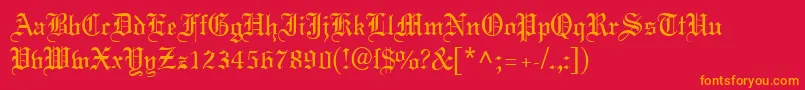 MeriageDb-Schriftart – Orangefarbene Schriften auf rotem Hintergrund