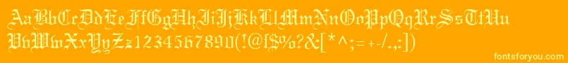 MeriageDb-Schriftart – Gelbe Schriften auf orangefarbenem Hintergrund